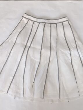 Talbots White Pleated A-Line Skirt with Gray Pinstripes 100% Cotton - 4